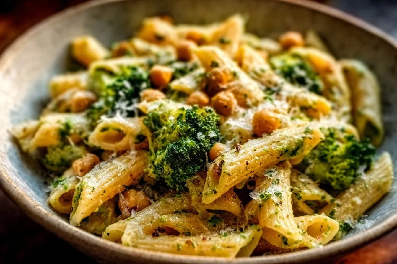 Broccoli Chickpea Pasta with Garlic Olive Oil