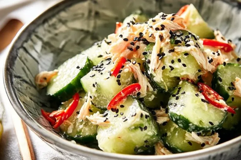 California Roll Cucumber Salad with avocado and crab on a plate