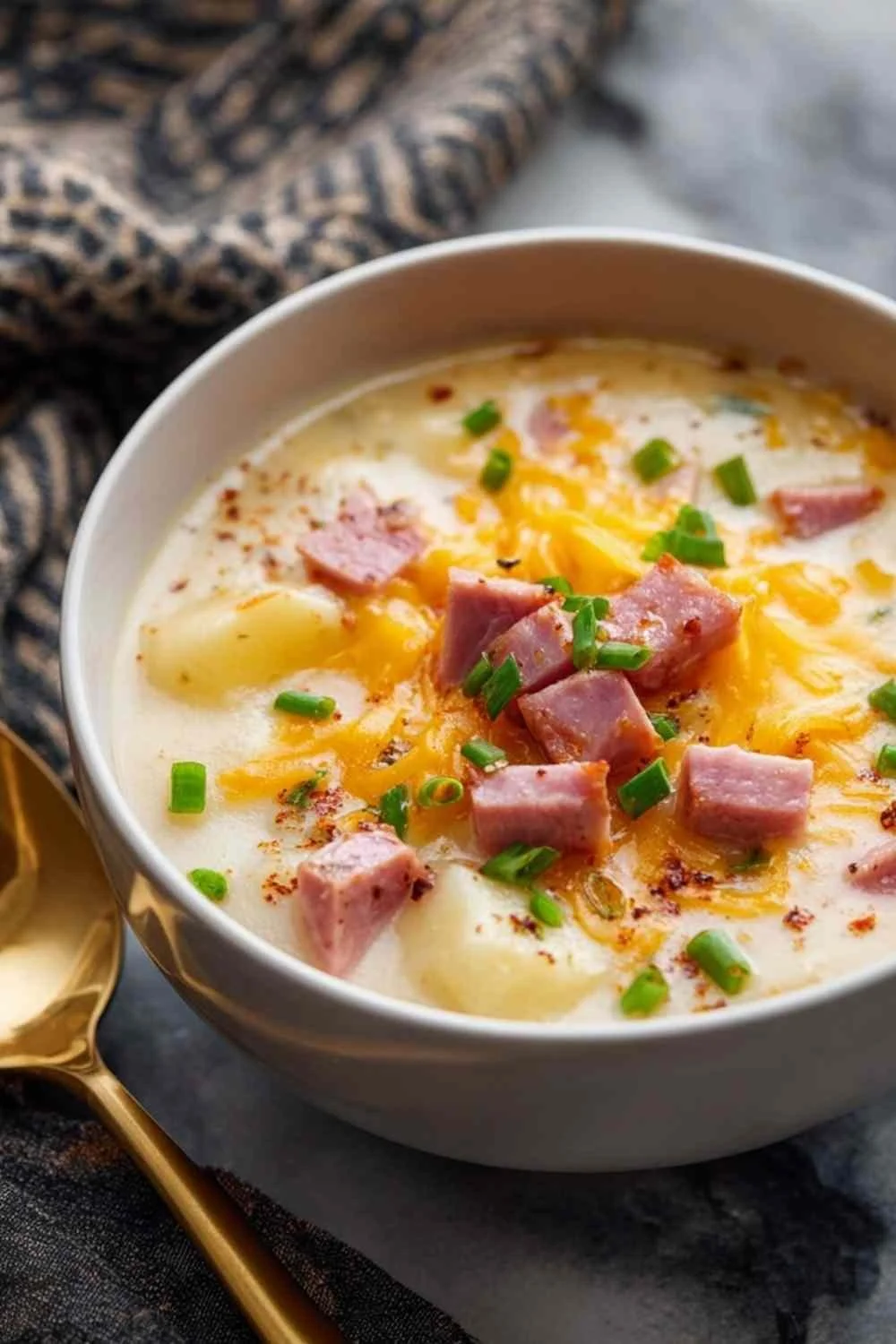 Cheesy Crockpot Potato Soup with Ham