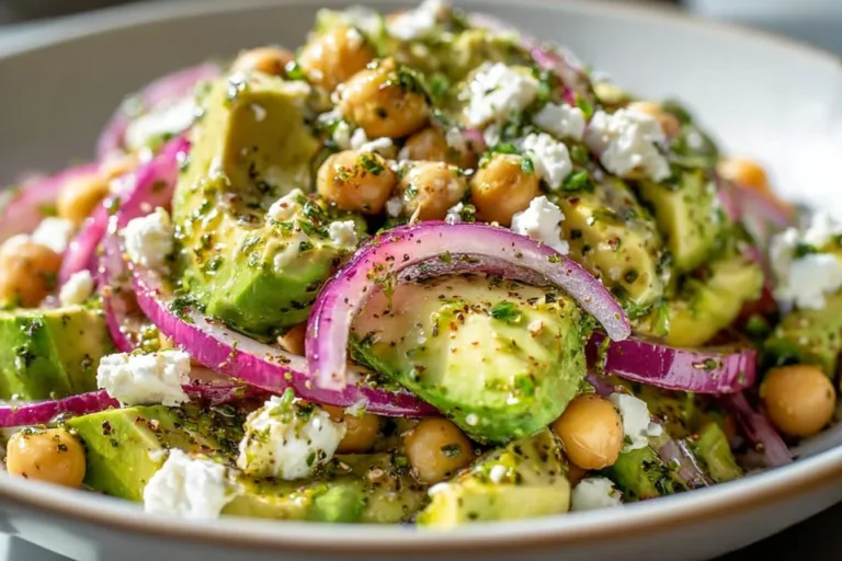 Chickpea Feta Avocado Salad with vibrant vegetables and herbs