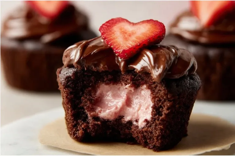 Delicious chocolate covered strawberry cupcakes decorated with fresh strawberries
