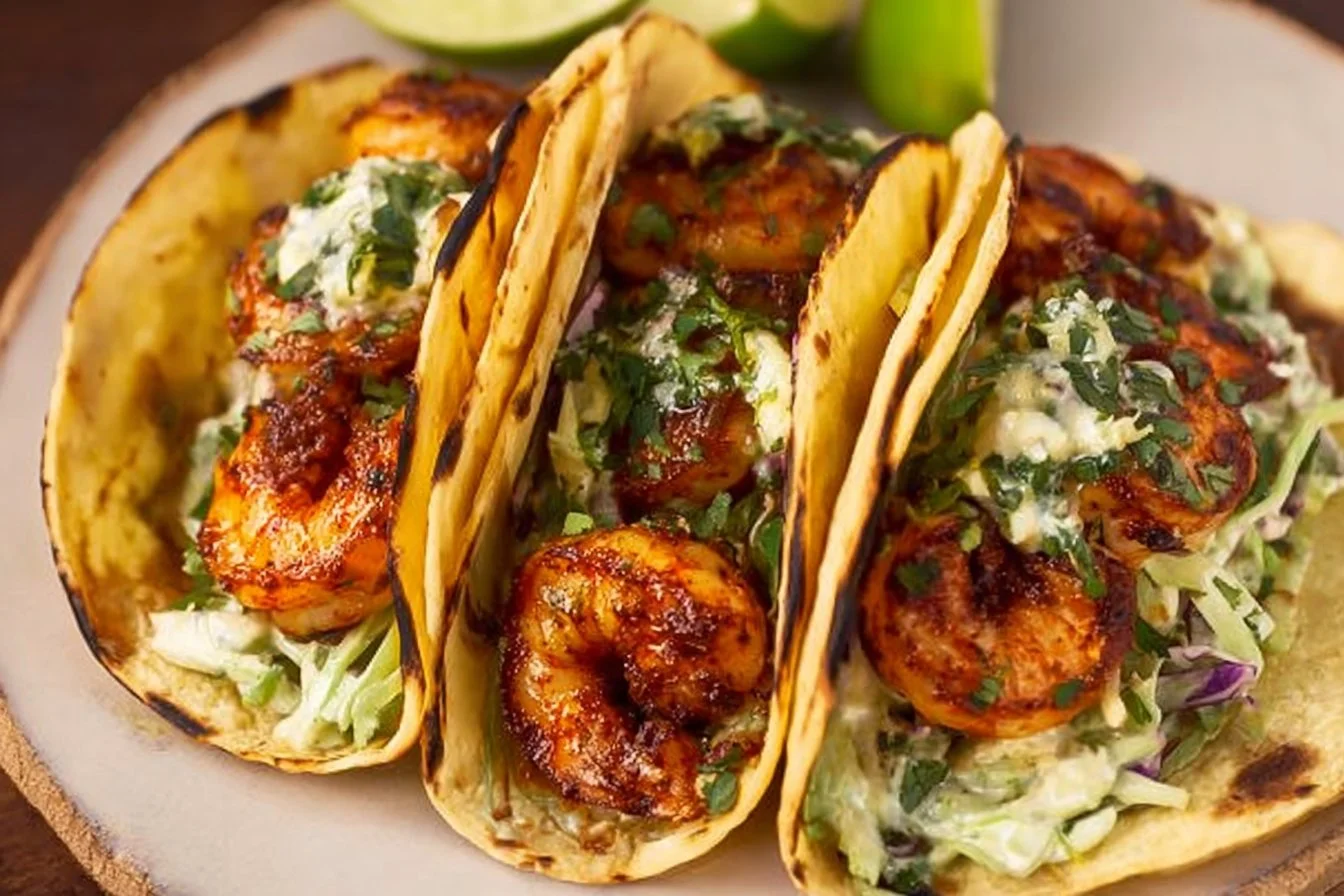 Cilantro Lime Shrimp Tacos with Creamy Slaw