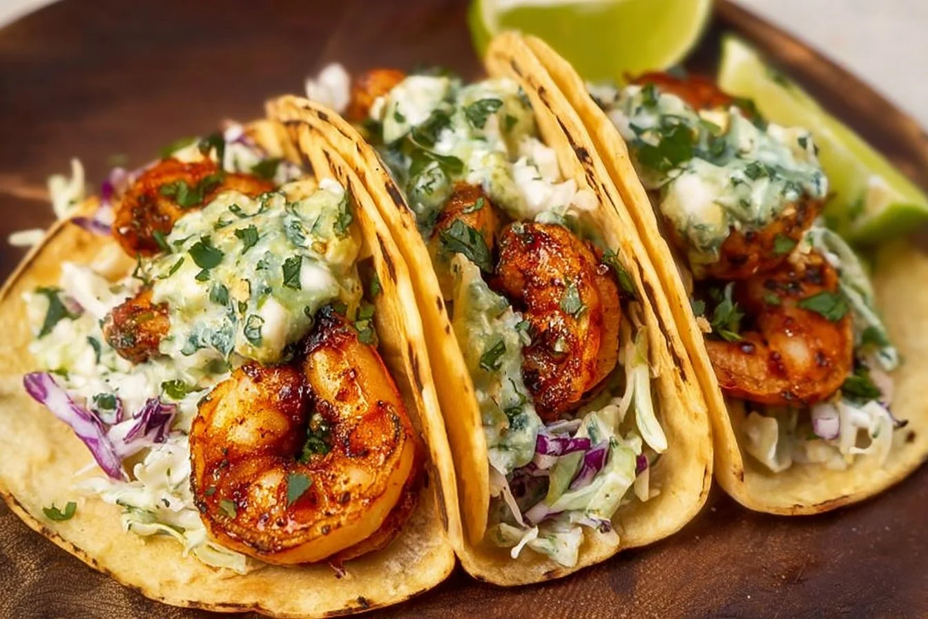 Cilantro Lime Shrimp Tacos with Creamy Slaw