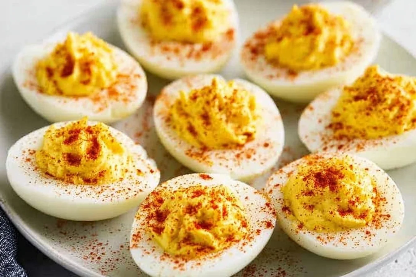 Classic deviled eggs served on a platter for a delightful appetizer.