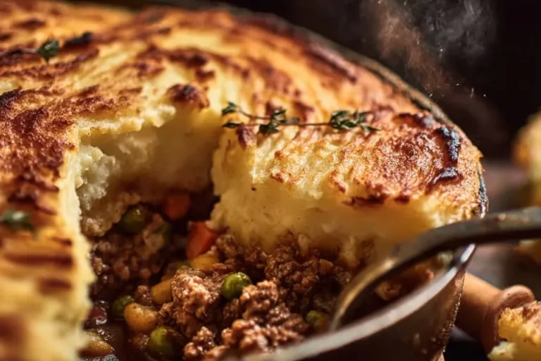 Delicious classic Shepherd's Pie with ground meat and mashed potatoes