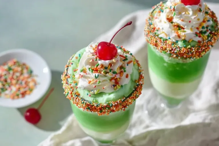 Homemade Copycat Shamrock Shake in a glass with mint leaves