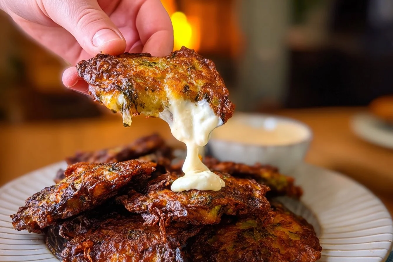 Plate of crispy smashed broccoli chips with a sprinkle of seasoning.