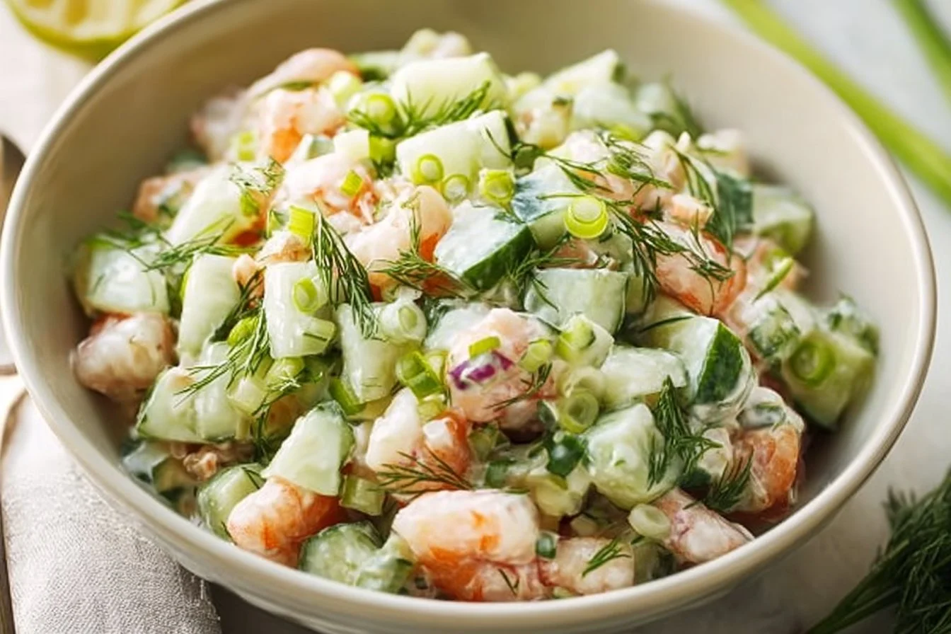Delicious Cucumber Shrimp Salad with fresh ingredients