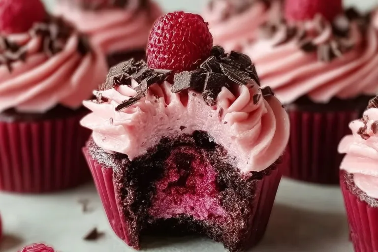 Decadent Raspberry Chocolate Lava Cupcakes with luscious chocolate filling