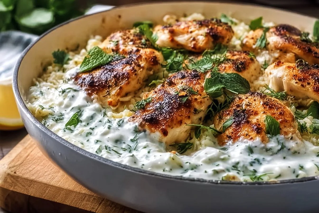 Delicious Chicken Tzatziki Casserole ready to be served