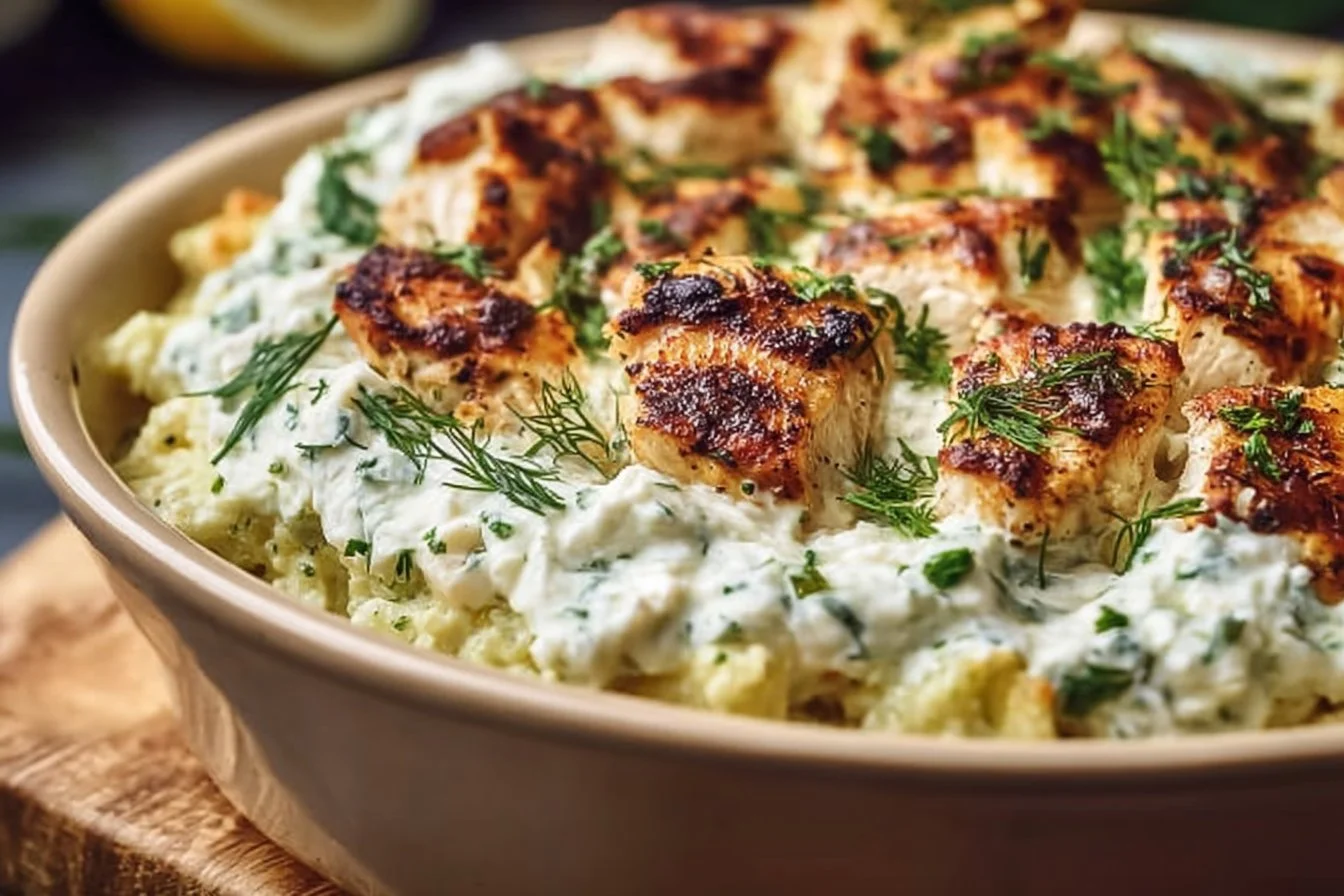 Dump and Bake Chicken Tzatziki Casserole