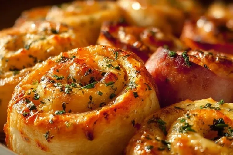 Easter Ham and Cheddar Pinwheels served on a festive platter