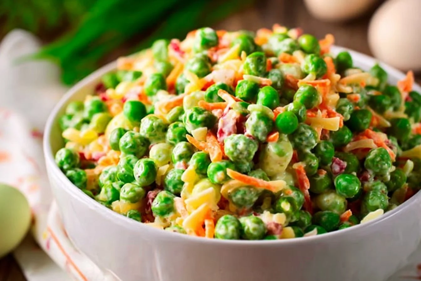 Colorful Easter Pea Salad with fresh peas, herbs, and a light dressing.