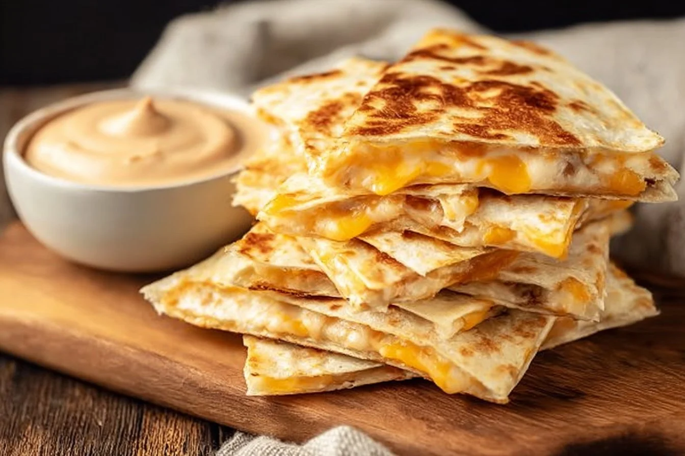 Delicious easy chicken quesadillas with cheese and grilled chicken.