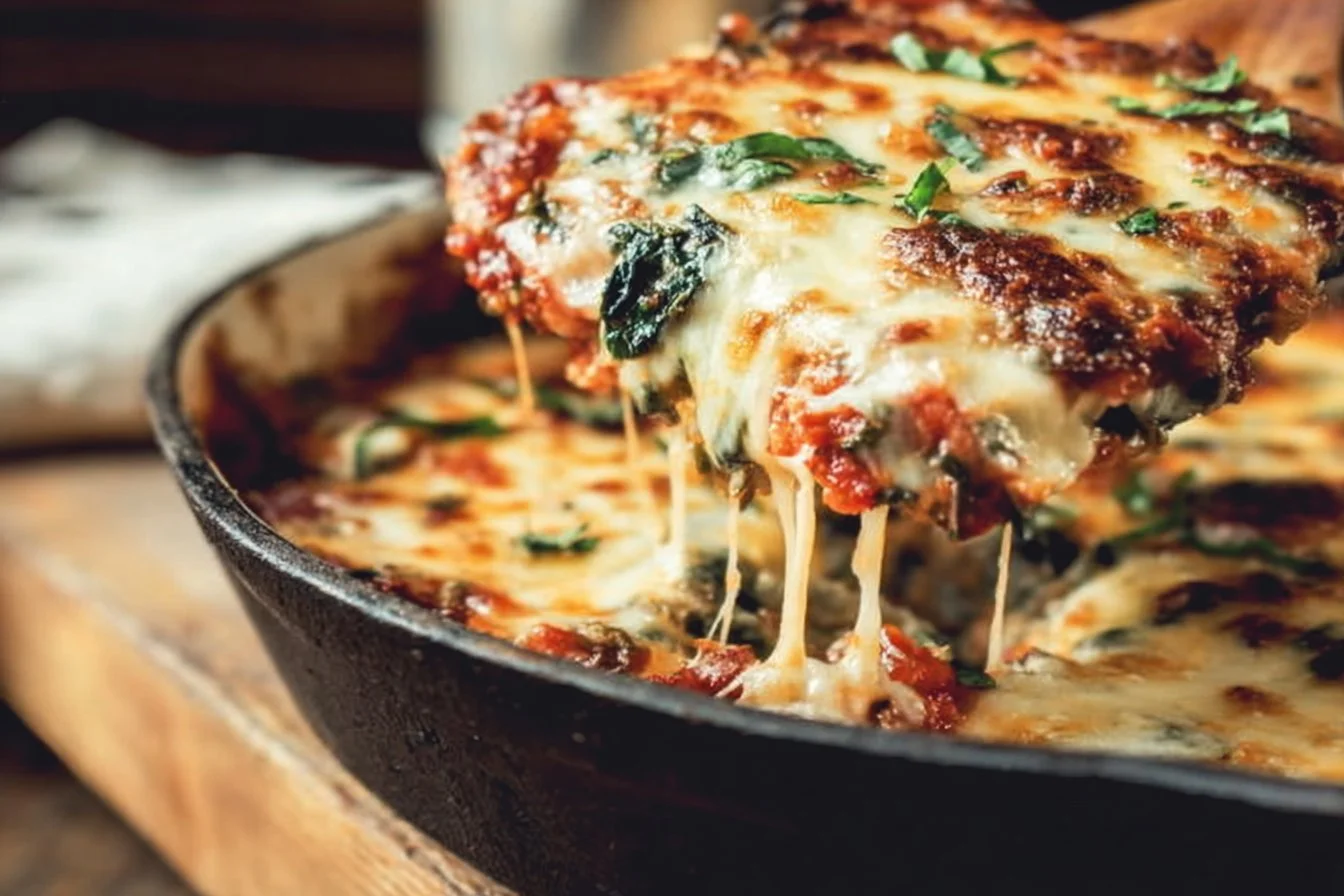 Eggplant Parmesan Recipe with Cheese and Spinach