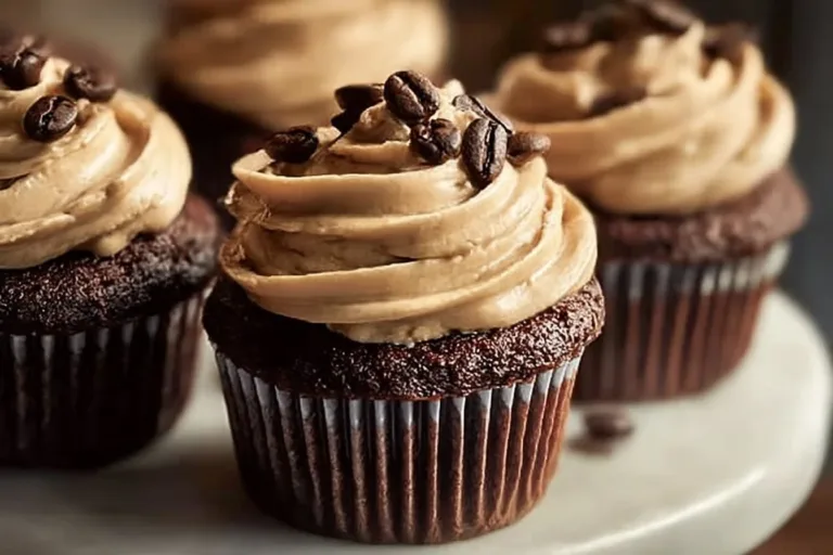 Delicious espresso cupcakes with creamy espresso frosting on a rustic table
