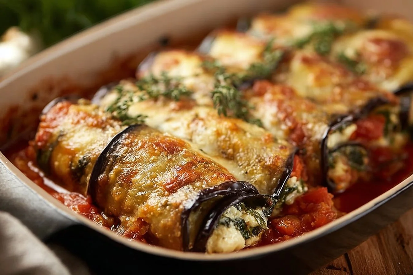 Fluffy Eggplant Rollatini Bake