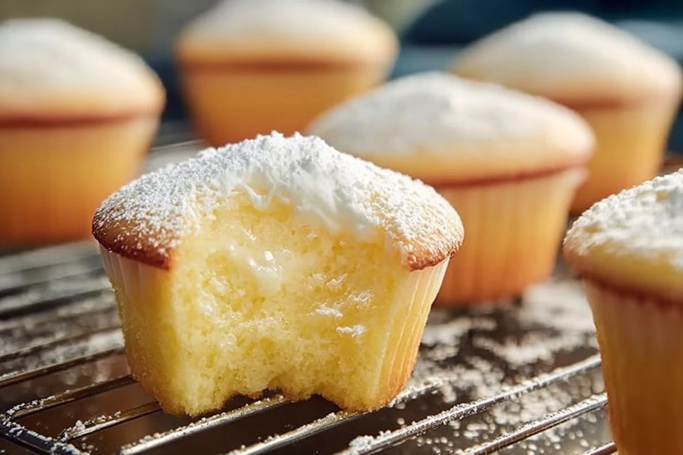 Fluffy Japanese Cotton Cheesecake cupcakes on a decorative plate