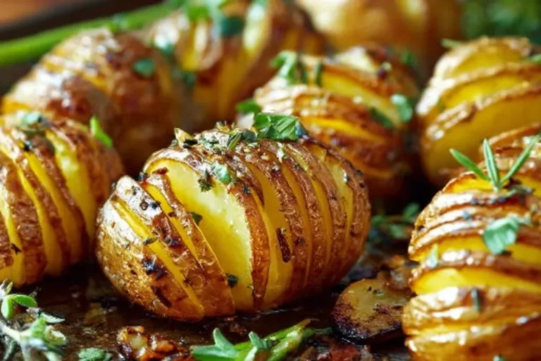 Garlic Herb Hasselback Potatoes with crispy edges and herbs