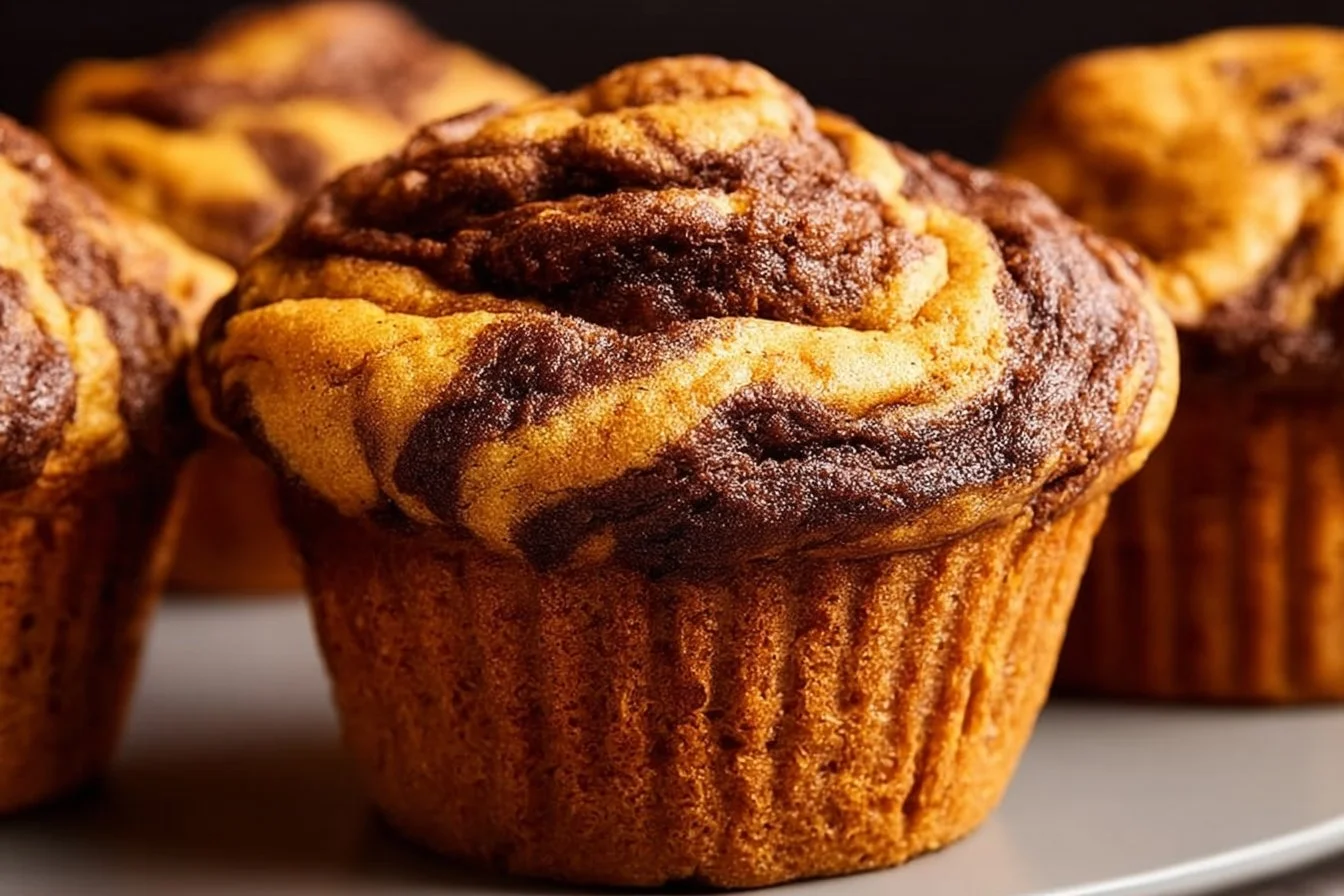 Delicious Gingerbread Pumpkin Muffin Swirls on a plate, topped with spices