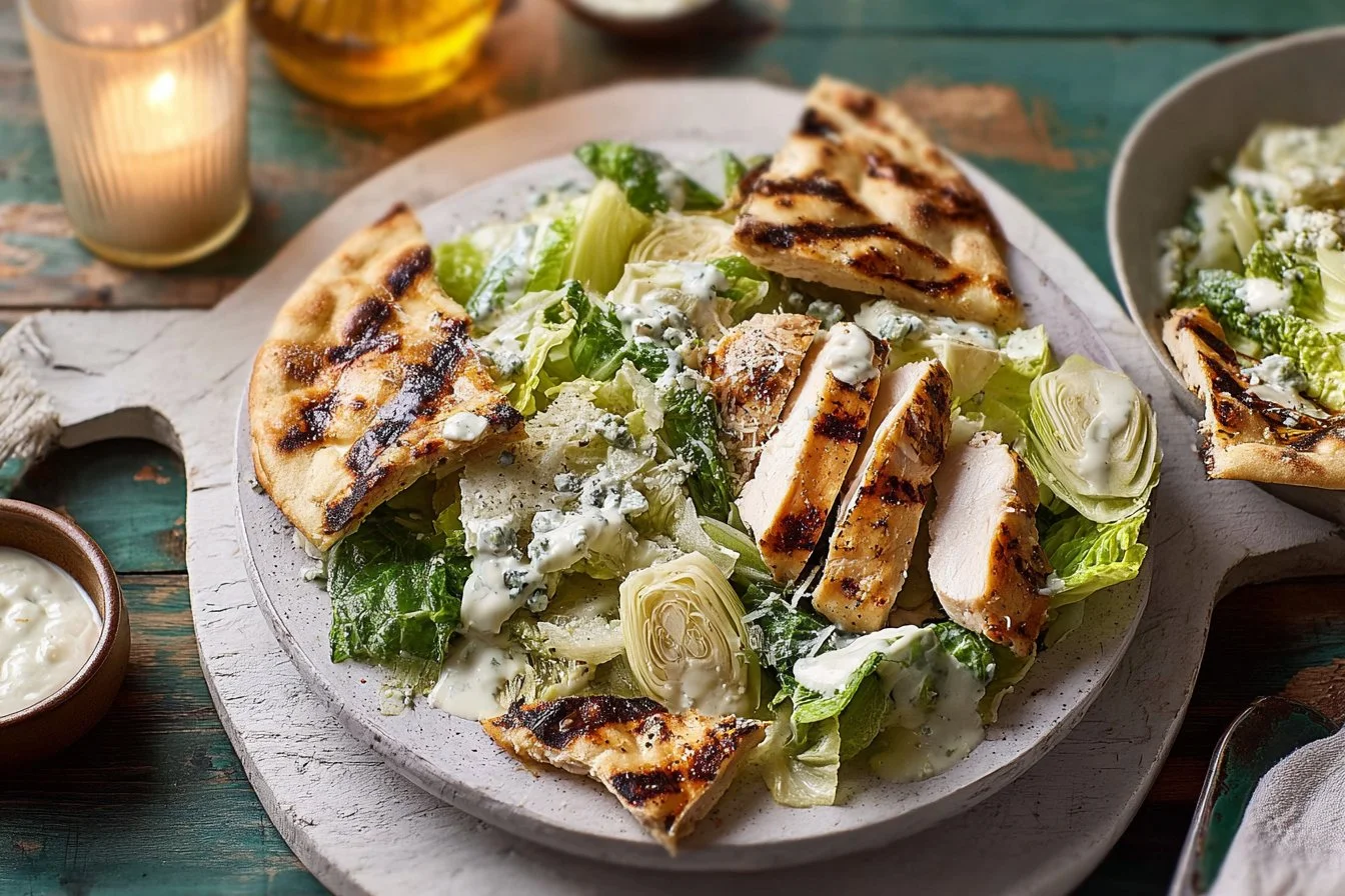 Grilled Chicken Caesar Salad with Herby Flatbreads
