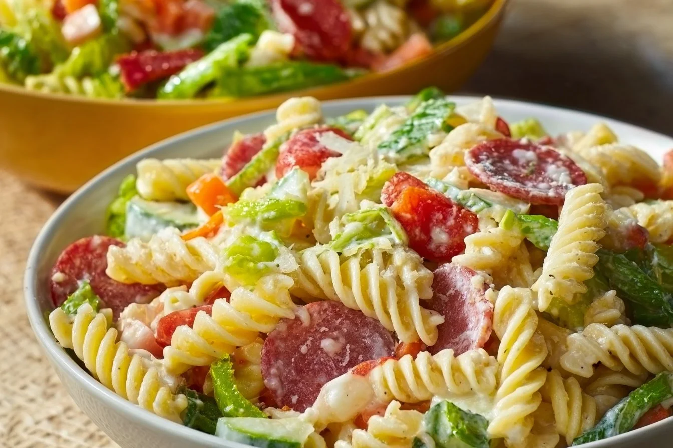 Colorful and fresh grinder salad with vegetables and dressing