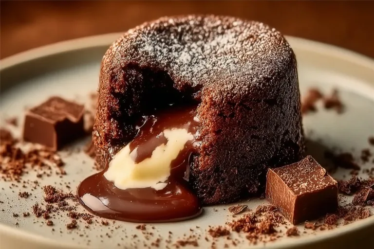 Delicious Hojicha Lava Cake with molten center and green tea flavor