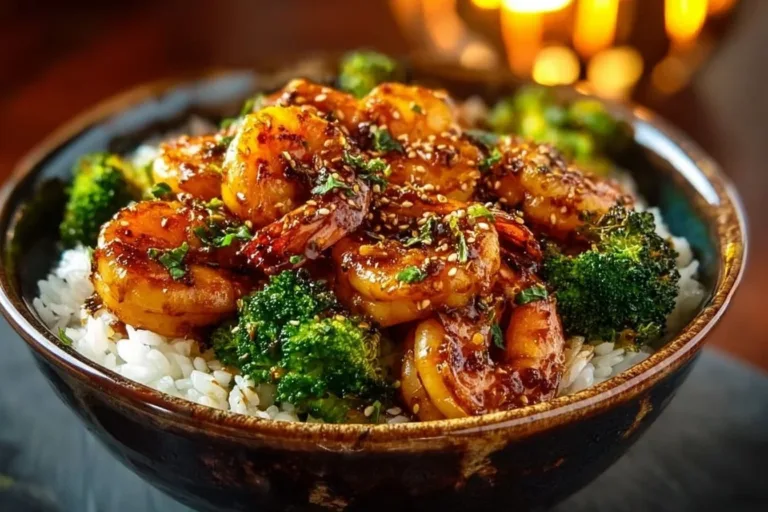 Honey Garlic Shrimp Bowls with vibrant vegetables and garnishes