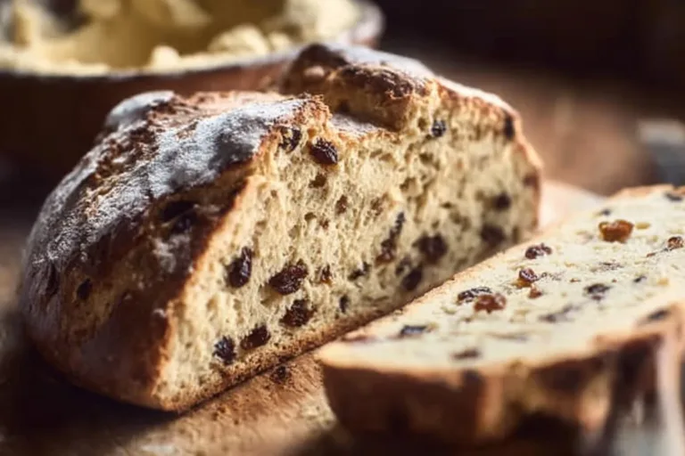 Freshly baked Irish Soda Bread on a wooden table