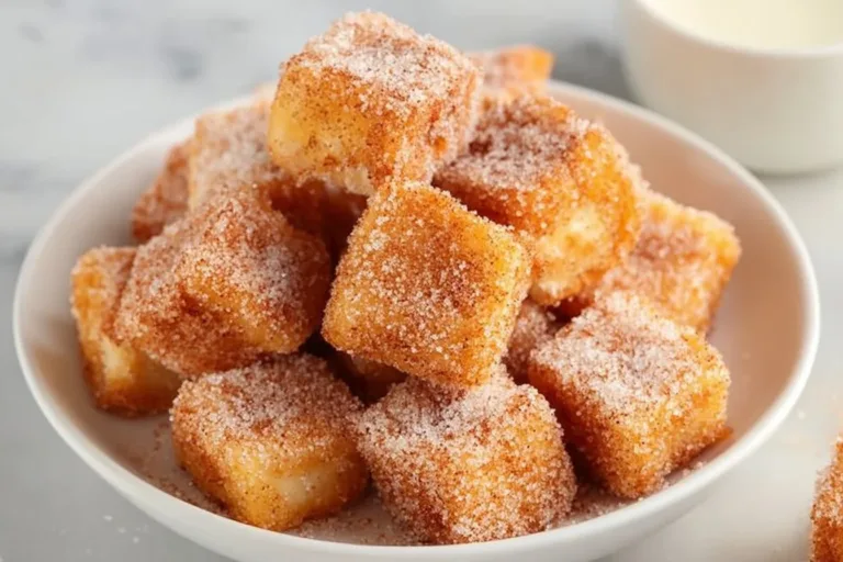 Juicy Angel Cake Churro Bites served on a plate, golden and delicious