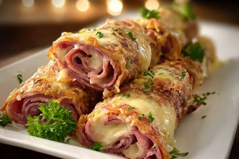 Keto Crispy Reuben Roll-Ups on a plate garnished with parsley