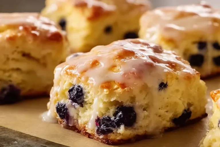 Lemon Blueberry Butter Swim Biscuits served on a rustic wooden table.