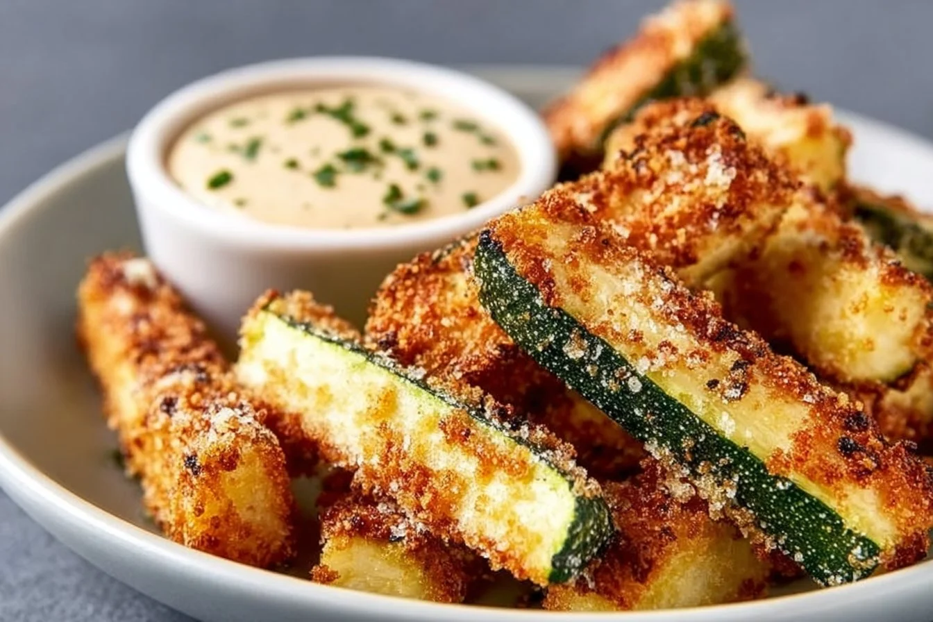 Low calorie air fryer zucchini fries served in a bowl