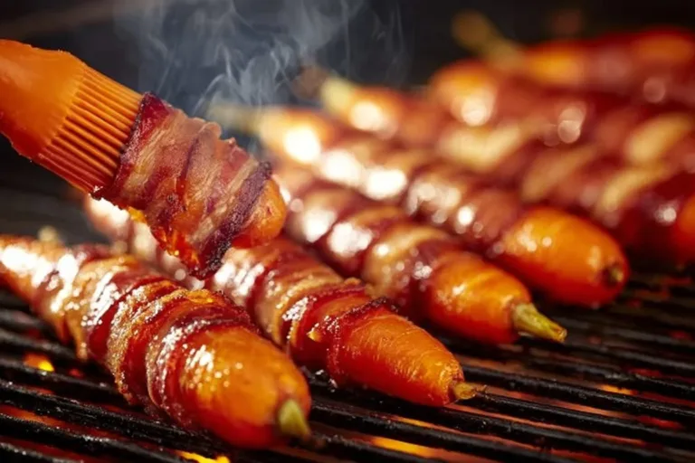 Plate of maple bacon carrots garnished and ready to serve as a savory dish