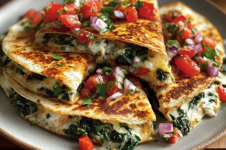 Mediterranean Quesadillas with Spinach, Feta, Mozzarella, and Red Onion