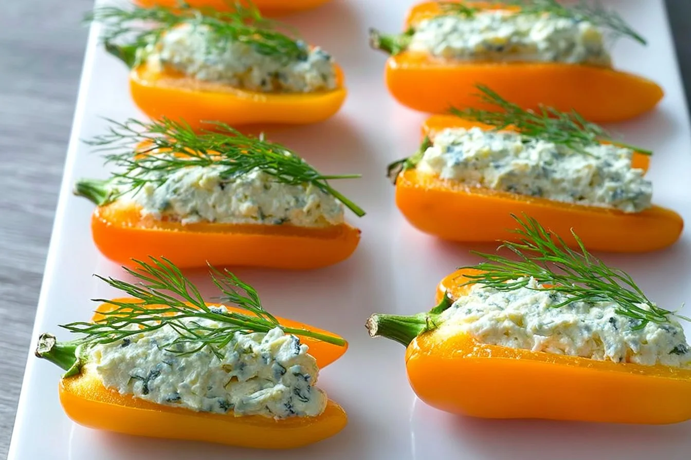 Stuffed mini carrot peppers with herb cream cheese as Easter party food