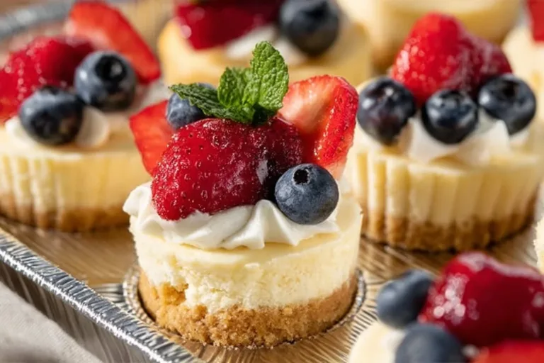 Delicious mini cheesecakes on a serving platter