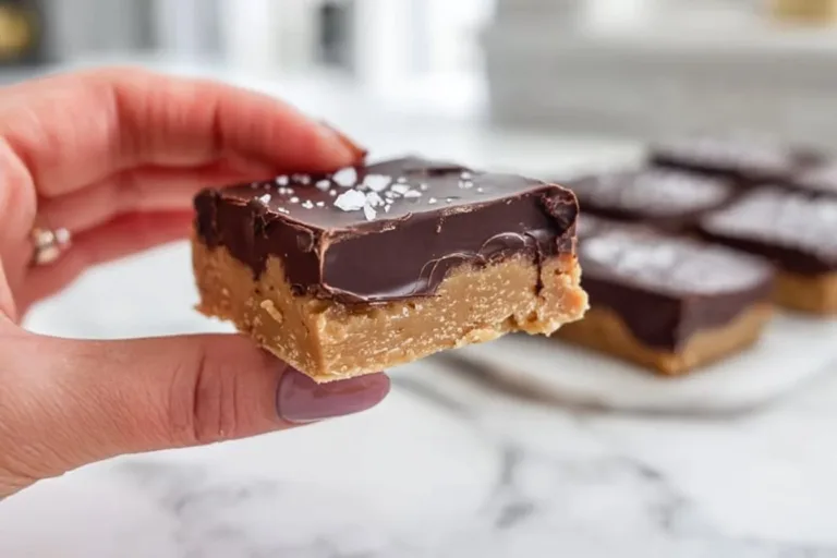 No bake cookie dough bars topped with chocolate chips on a plate