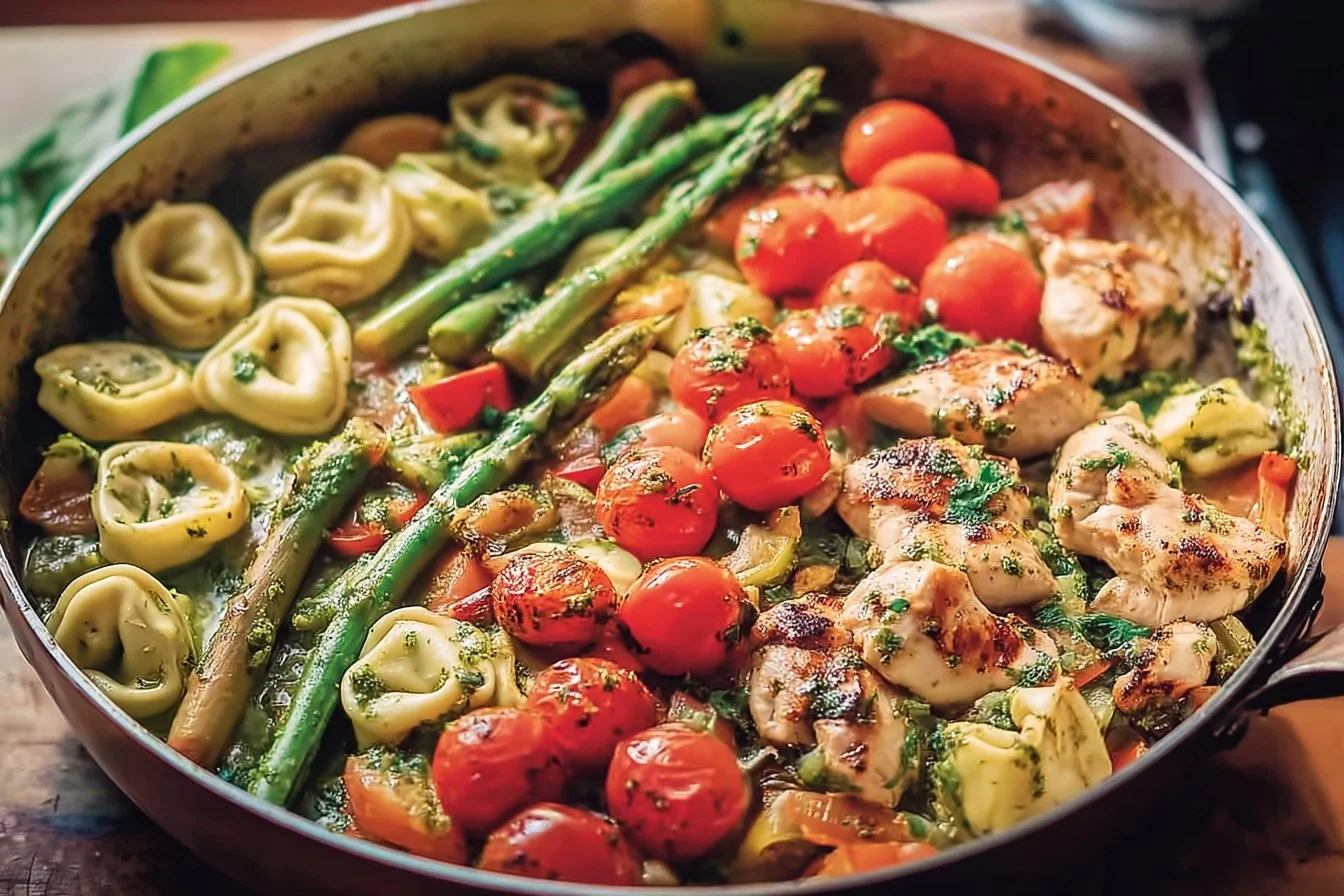 One-Pan Pesto Chicken Tortellini and Veggies