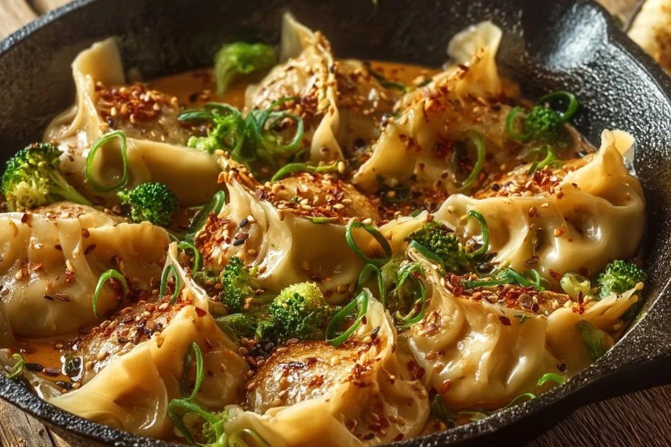 Oven-Baked Dumplings with Peanut Sauce