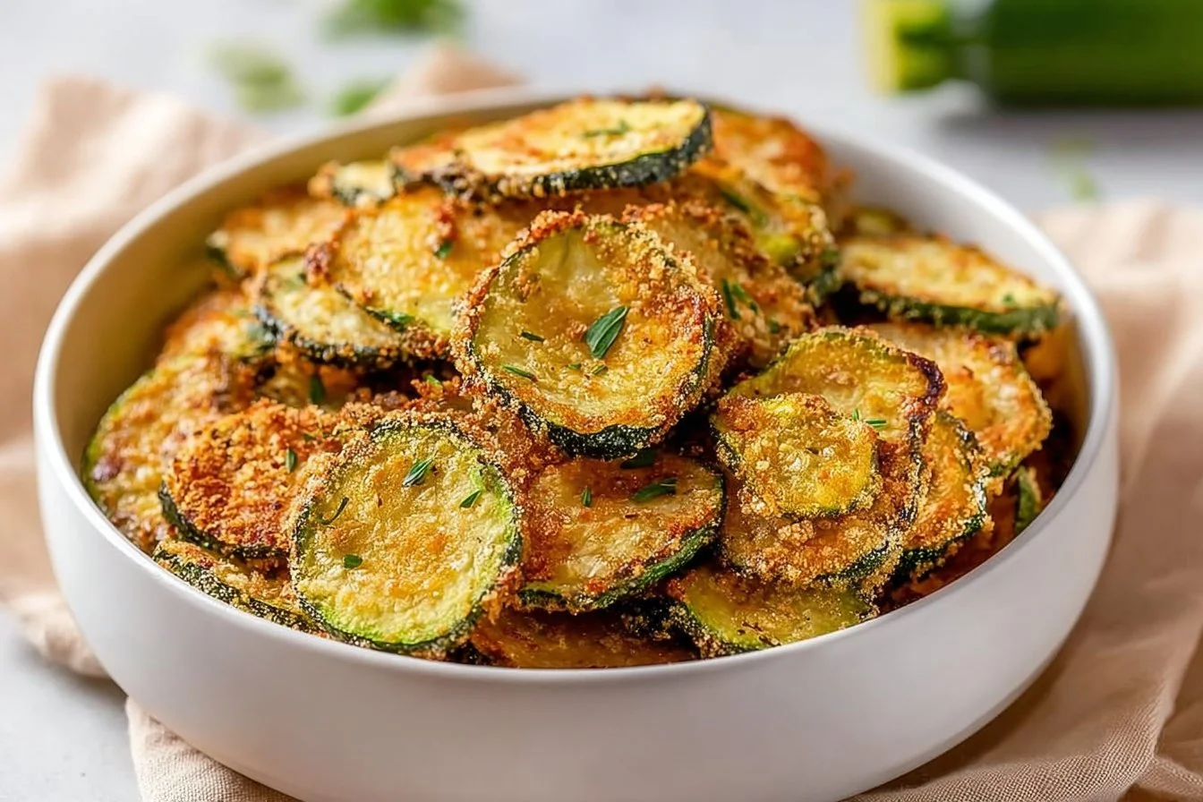 Crispy homemade oven-baked zucchini chips ready to enjoy
