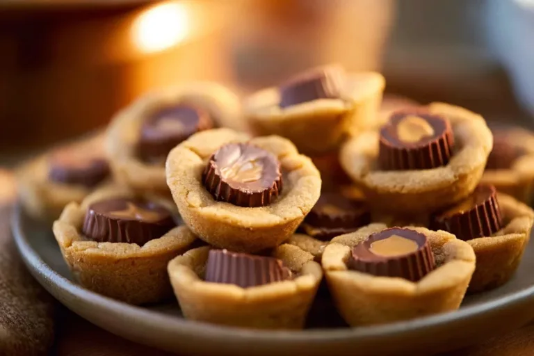 Delicious homemade Peanut Butter Cup Cookies with chocolate and peanut butter.
