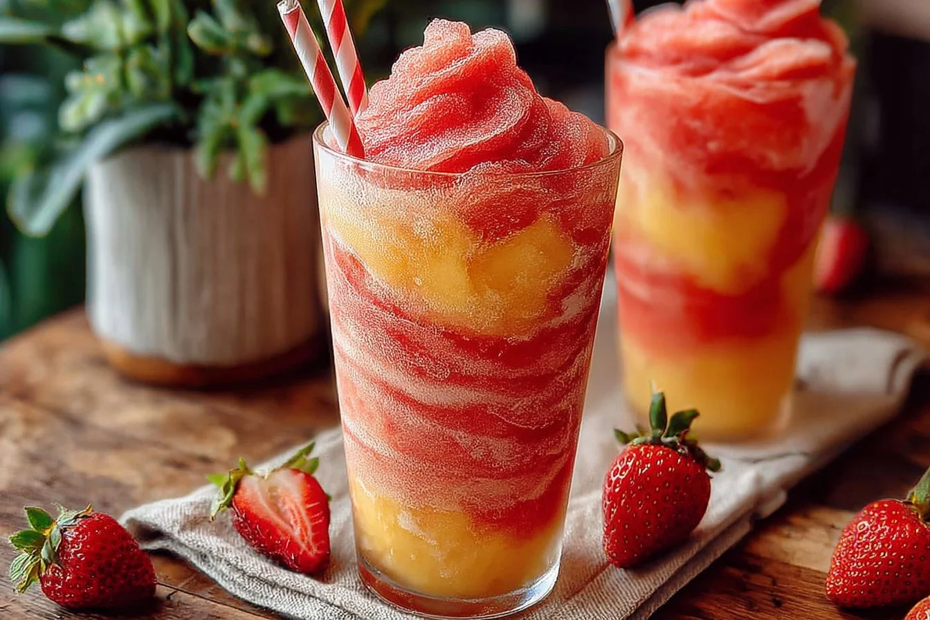 Pineapple Strawberry Swirled Slushies - Refreshing Drink