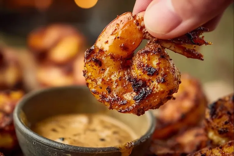 Delicious blackened shrimp served with remoulade sauce on a plate