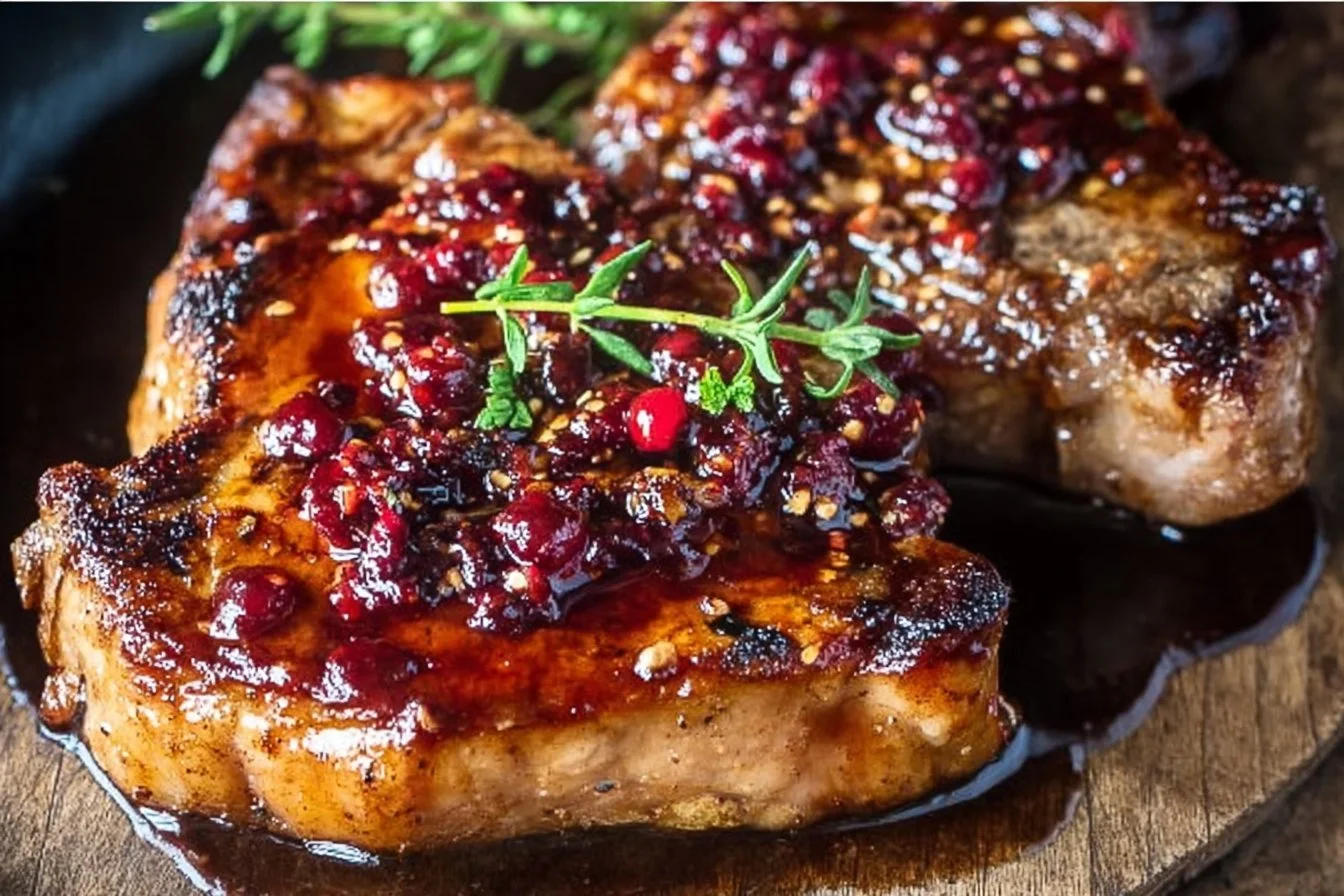 RASPBERRY BALSAMIC GLAZED PORK CHOPS