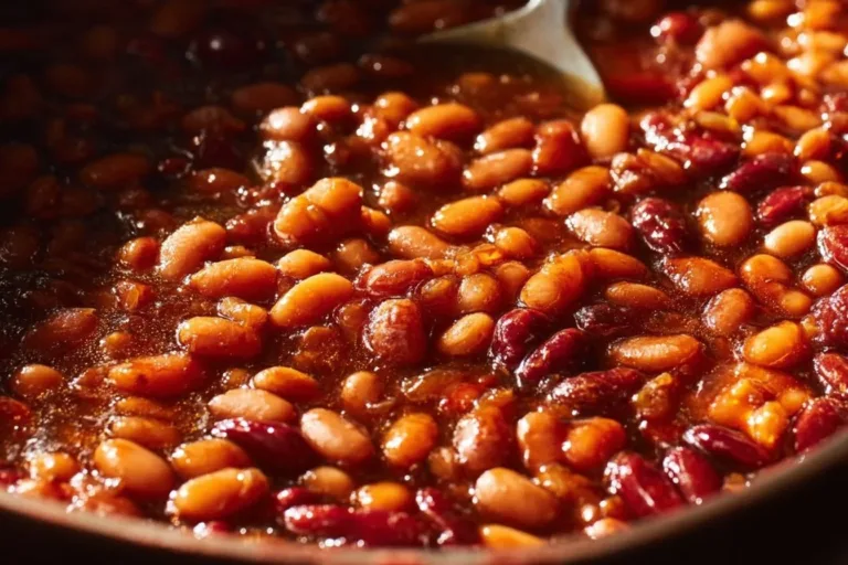 Bowl of rich baked beans topped with herbs