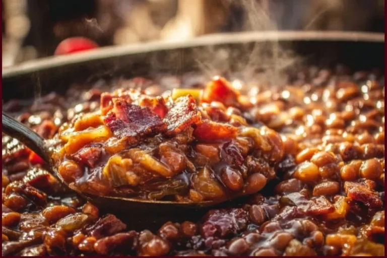 Delicious smoked BBQ beans served in a rustic bowl
