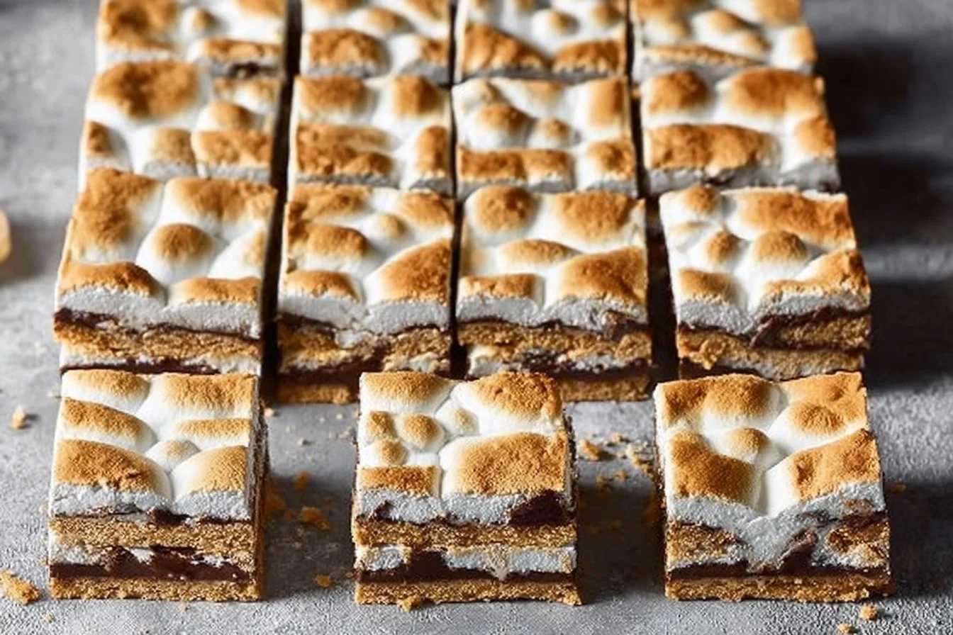 Delicious S'more Bars showcasing graham crackers, chocolate, and marshmallows.