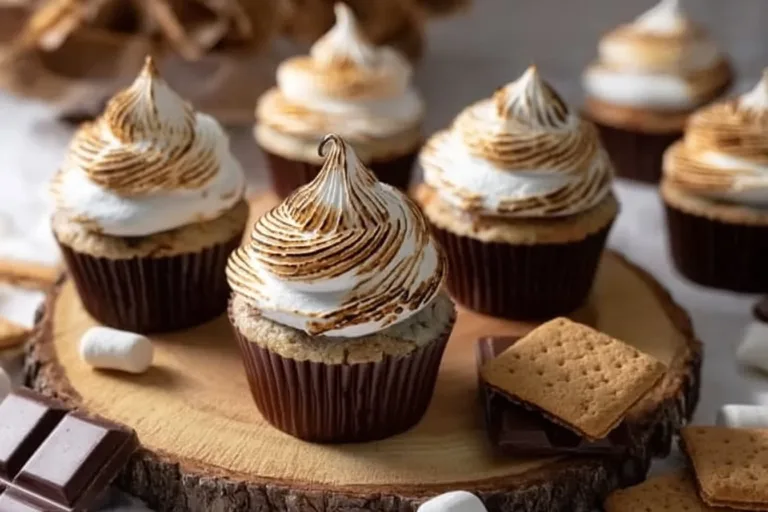 Delicious S'mores Cupcakes topped with chocolate and toasted marshmallows