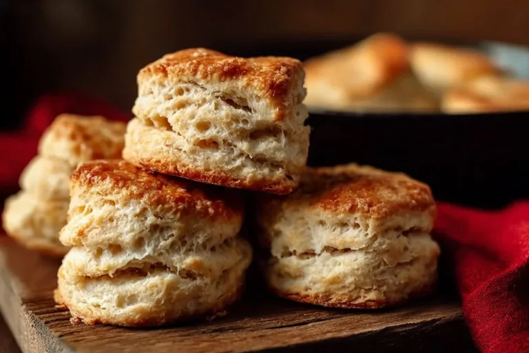 Freshly baked sourdough discard biscuits on a wooden table.